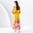 2024 Early Spring - Vacation style stand up collar lantern sleeves wave side length colorful printed dress