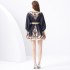 2024 Vacation - Palace style stand up collar lantern sleeves, single placket printed short mini dress