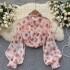 French style high-end floral long sleeved shirt for women's summer lantern sleeves, niche, exquisite, romantic atmosphere design top