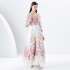 Early Spring 2024- Retro Deep V-neck Lantern Sleeve Wave Edge Wide Swing Printed Long Dress