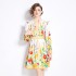 Original in stock | 2024 early spring retro palace style V-neck single breasted lantern sleeve cinched waist slimming dress