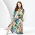 2024 Early Spring - Vacation style stand up collar pleated lantern sleeves retro printed mini dress