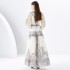 2024 Early Spring - Palace style stand up collar lantern sleeve wave side length retro printed dress