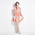 Original Real Shot | 2024 New Printed Retro Collar Fashion Dress Lantern Sleeve High Waist A-line Skirt