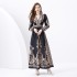 2024 Vacation - Palace Style V-neck Lantern Sleeve Wave Edge Vintage Printed Dress