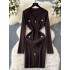 Elegant socialite sexy V-neck zipper long sleeved dress for women in autumn, metal buckle waist cinched bottom knitted woolen dress