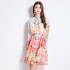 Original Spot | 2024 Spring New Fresh Flower Ear Edge Standing Collar Lantern Sleeve Printed Dress