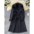 British style tied waist mid length knee length coat 2024 new French retro lapel casual trench coat jacket