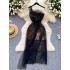 High end princess style dress with feminine temperament, sexy one shoulder suspender, strapless, waist cinching, slimming lace mesh dress