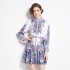 Original in stock | 2024 early spring temperament skirt patchwork print long sleeved slimming retro mid length dress