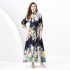 2024 Spring/Summer - Retro Oil Painting Painted Standing Collar Long Lantern Sleeve Wave Edge Printed Dress