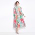 Original in stock | 2024 Spring new contrasting ethnic style retro stand up collar lantern sleeve printed dress