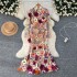 High end elegant socialite dress, women's dinner party dress, European and American heavy industry three-dimensional flower slimming fish tail long dress