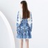 2024 Early Spring - Vacation style stand up collar lantern sleeves wave side length printed dress