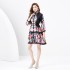 2024 Spring/Summer - Retro painted stand up collar with raglan sleeves and wavy edge printed dress