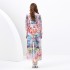 2024 Spring/Summer - Palace style lapel lantern sleeve wave side length retro printed dress