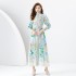 2024 Early Spring - Vacation style stand up collar lantern sleeves wave side length retro printed dress