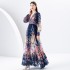 Early Spring 2024- Retro Deep V-neck Lantern Sleeve Wave Edge Wide Swing Printed Long Dress