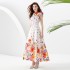 2023 Autumn Palace Vacation Style Standing Collar Lantern Sleeve Wide Skirt Shrink Fold Long Printed Skirt