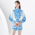 2024- Early Spring Retro Stand Collar Lantern Sleeve Shrink Fold Lantern Sleeve Shirt+Shorts 2-piece Set