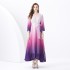 2024 Vacation - Vacation style V-neck flared sleeve pleated wave side length gradient printed dress