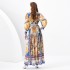 2024 Spring/Summer - Two piece set of palace style lapel lantern sleeves with wavy side length retro printed dress