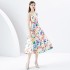 Early Spring 2024- Retro Stand cut V-neck Sleeveless Wide Swing Printed Dress