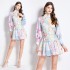 Original Spot | 2024 Spring/Summer Style Skirt Splicing Printed Long Sleeve Slimming Retro Medium Length Dress