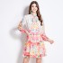 Original Spot | 2024 Spring New Fresh Flower Ear Edge Standing Collar Lantern Sleeve Printed Dress