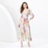 2024 Spring/Summer - Vacation style retro V-neck diagonal cut single breasted printed wide swing long dress