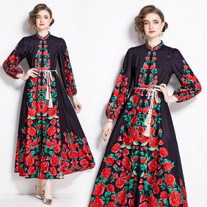 Original in stock | 2024 early spring new palace style stand up collar flower dress with single breasted design, long skirt