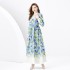 2024 Spring/Summer - Vacation Style V-neck Lantern Sleeve Wave Edge Vintage Printed Dress