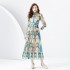 2024 Early Spring - Vacation style stand up collar pleated lantern sleeves retro printed mini dress