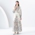 2024 Early Spring - Lantern Sleeve V-neck Retro Printed Long Mini Dress