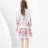 2024 Spring/Summer - Retro painted stand up collar with raglan sleeves and wavy edge printed dress