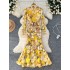 High end elegant socialite dress, women's dinner party dress, European and American heavy industry three-dimensional flower slimming fish tail long dress