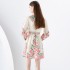 2024- Early Spring Palace Vacation Style Stand up Collar Lantern Sleeve Wide Skirt Shrink Fold Mini Printed Skirt