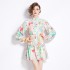 Original in stock | 2024 early spring temperament skirt patchwork print long sleeved slimming retro short dress