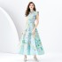 2024 Spring/Summer - Palace style lapel, sleeveless waist, wide skirt, printed long dress