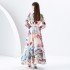 2024 Early Spring - Vacation style stand up collar single breasted palace style printed wide swing long dress