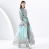 2024 Early Spring - Palace style stand up collar lantern sleeve wave side length retro printed dress