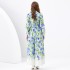 2024 Spring/Summer - Vacation Style V-neck Lantern Sleeve Wave Edge Vintage Printed Dress