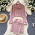 Korean fashion versatile polo collar long sleeved short top+high waisted single breasted irregular skirt two-piece set