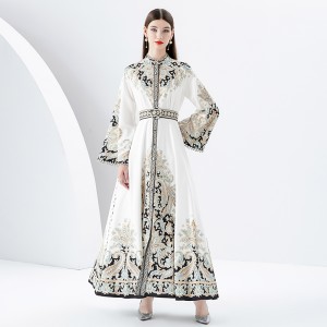 2024- Early Spring Palace Style Trumpet Sleeve Printed Long Lace Dress