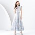 2024 Spring/Summer - Palace style lapel, sleeveless waist, wide skirt, printed long dress