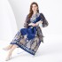 2024 Vacation - Resort Wrap Strap Style V-neck Lantern Sleeve Long Retro Printed Dress