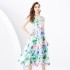 2024 Spring/Summer - Retro Stand cut V-neck Sleeveless Wide Swing Printed Long Dress