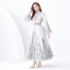 2024 Vacation - Palace style stand up collar flared sleeve single placket printed long lace dress