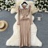 Xiaoxiang style high-end retro contrasting color lapel long sleeved metal buckle slim fit and slimming temperament vertical knit dress