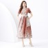 2024 Vacation - Resort Wrap Strap Style V-neck Lantern Sleeve Long Retro Printed Dress